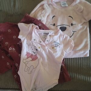 Girl Toddler 18m Disney Pooh pink sweater and shirt floral dress bundle outfit